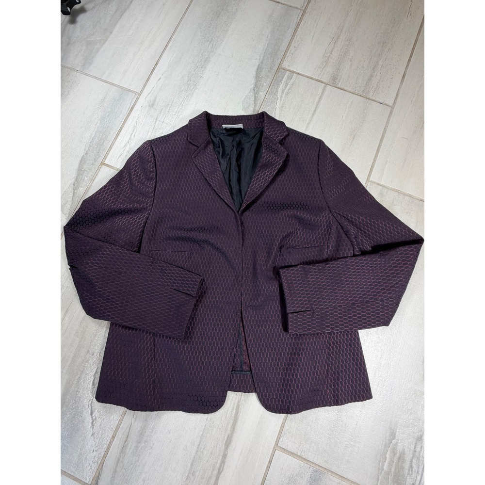Akris Punto Plum Purple Honeycomb Jacquard Textured Blazer Jacket US 16